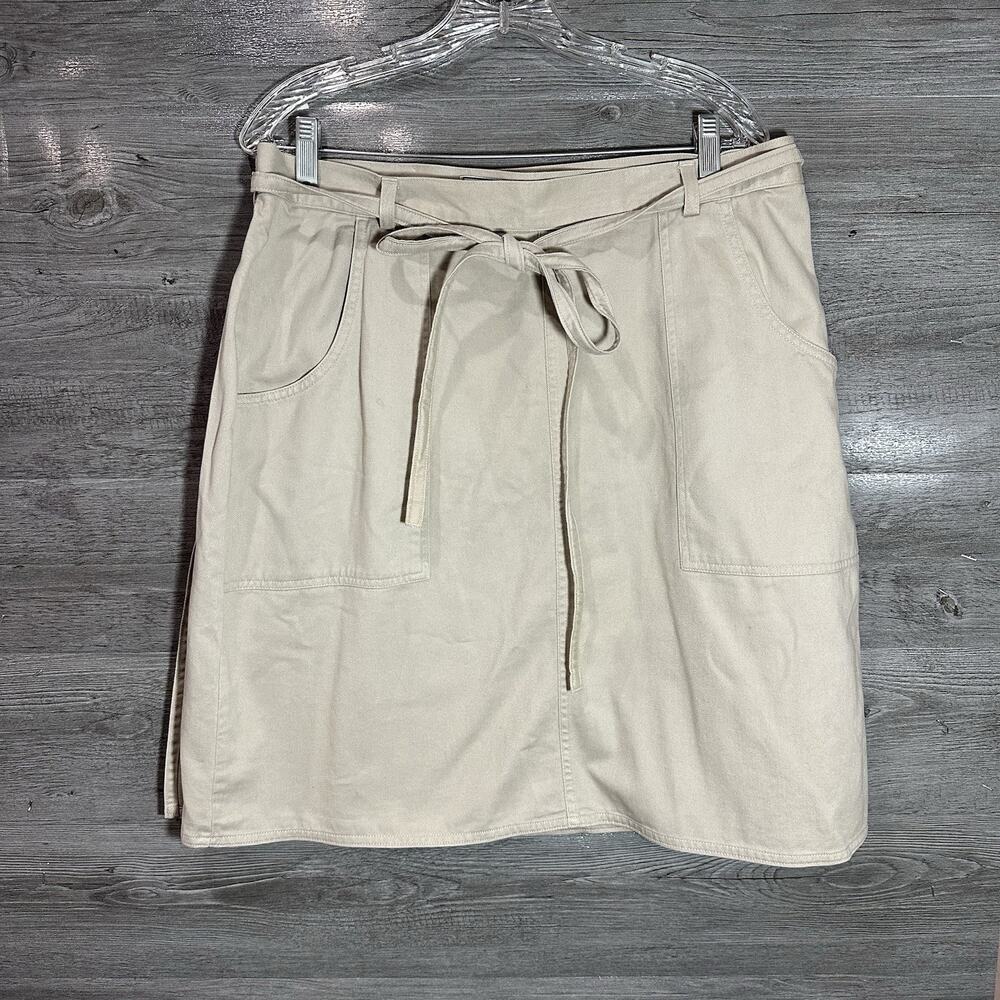 Vintage L.L.Bean Womens Khaki Wrap Skirt Plus Size 18 Tie Waist W/ Pockets